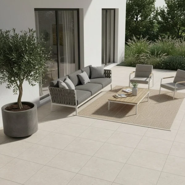 Gresie porțelanată bej, aspect de piatră calcaroasă, Stonework Marazzi, 33x33 cm