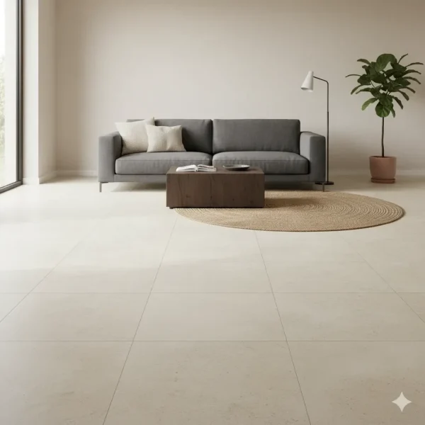 Gresie porțelanată albă cu aspect granular de piatră, Stonework Marazzi, 33.3x33.3 cm