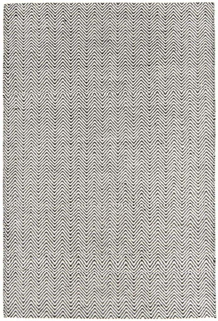 Covor negru alb din bumbac iuta lucrat manual modern model geometric Ives Black White 4 mm 100x150 cm IVES100150BLAC