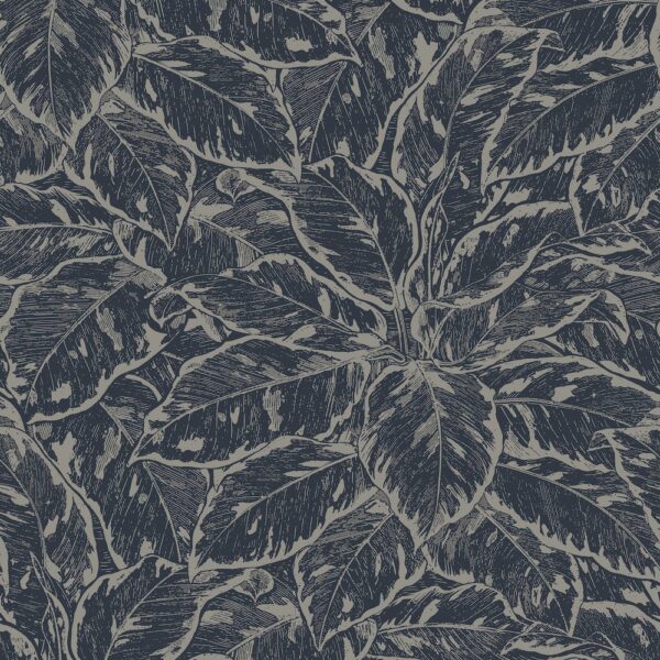 Tapet albastru argintiu model floral tropical din vinil Grandeco Lucera Navy Wallpaper JF3902 10 ml x 0.53 ml