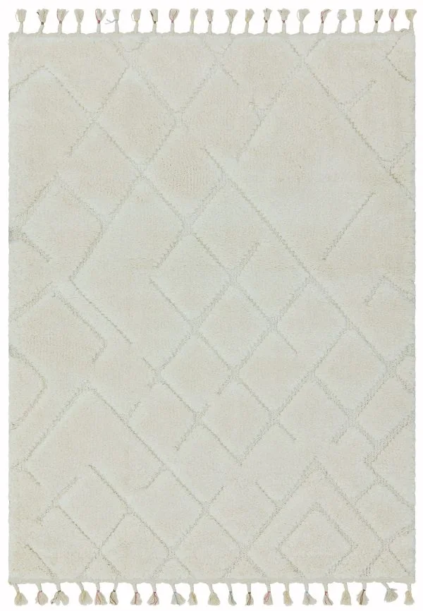 Covor pufos din polipropilenă shaggy model morroccan geometric boho Ariana Vanilla 30 mm 200x290 cm ARIA2002900004
