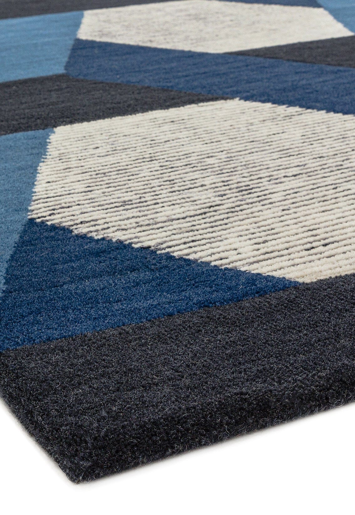 Covor albastru din lână new zealand rayon lucrat manual modern model geometric Camden Blue 5 mm 160×230 cm CAMD160230BLUE