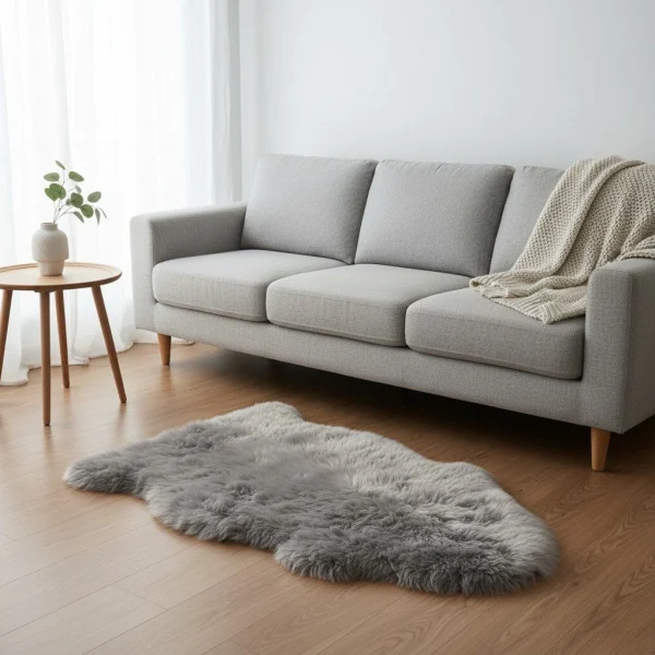 Covor pufos argintiu din blană de oaie lucrat manual modern model uni Sheepskins Quad Silver 70 mm 120x180 cm SHEE120180SILV