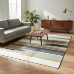 Covor pufos mustar din lână lucrat manual modern model geometric Matrix Rhombus Mustard 11 mm 160x230 cm MATR1602300062