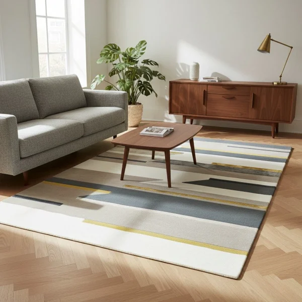 Covor pufos mustar din lână lucrat manual modern model geometric Matrix Rhombus Mustard 11 mm 160x230 cm MATR1602300062