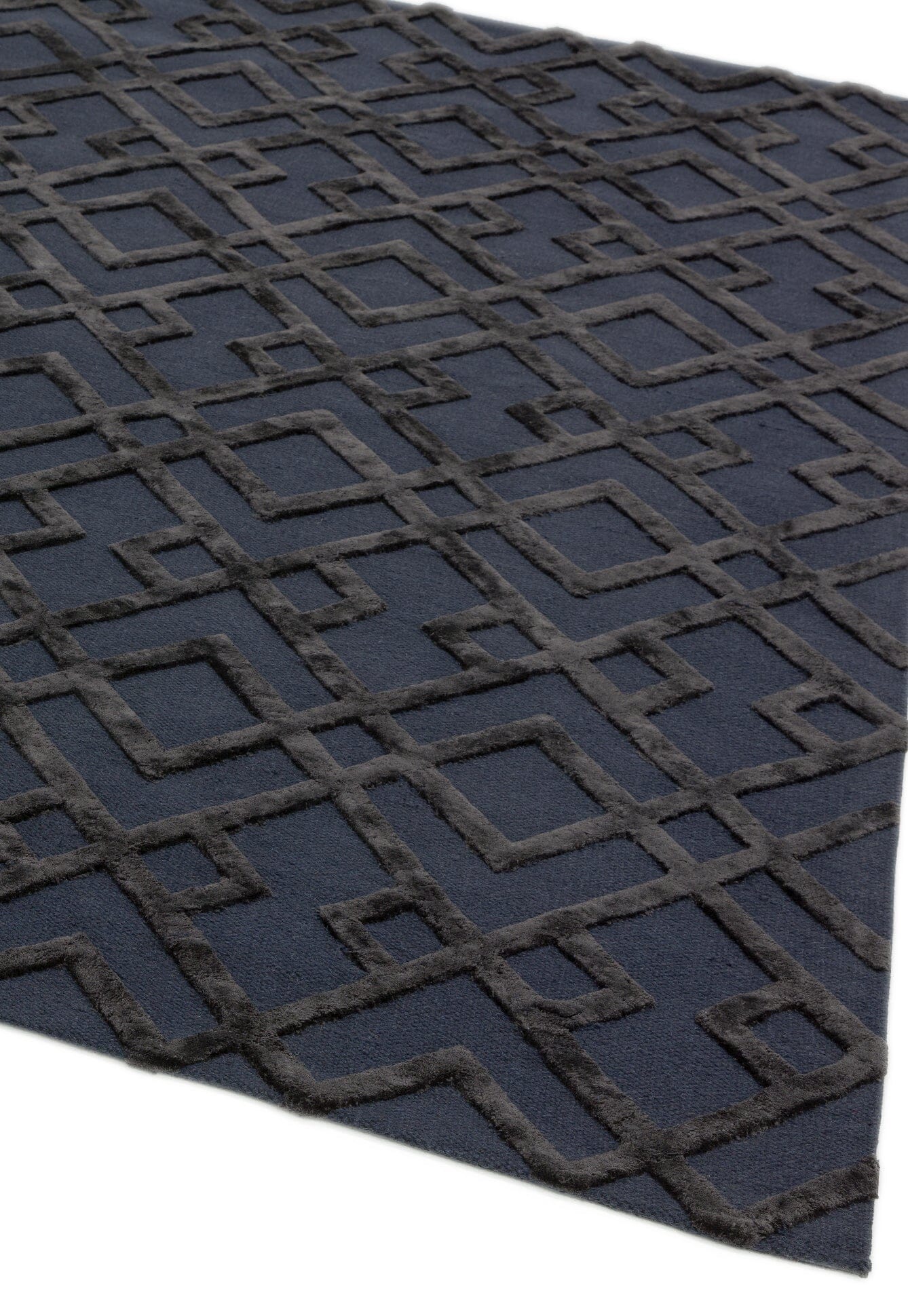 Covor negru din viscoză lână lucrat manual modern model geometric Dixon Black Trellis 4-10 mm 160×230 cm DIXO160230BLAC