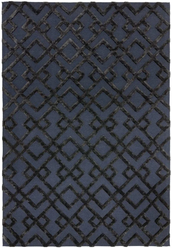 Covor negru din viscoză lână lucrat manual modern model geometric Dixon Black Trellis 4-10 mm 200x290 cm DIXO200290BLAC
