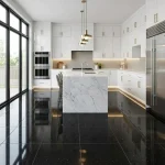 Granit negru lustruit, interior, Black Galaxy, 40.6×40.6 cm