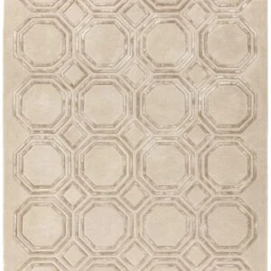 Covor pufos bej din lana vascoza lucrat manual modern model geometric nexus octagon beige 12 mm 200x290 cm nexu200290oc03