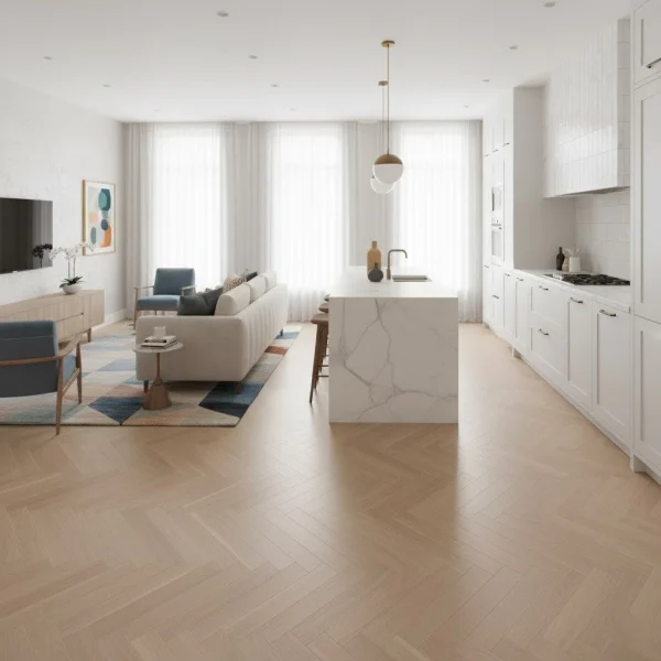 Parchet dublu stratificat stratificat Herringbone Boen Oak White Baltic, stejar albit 10x70x470 mm - Parchet dublu stratificat