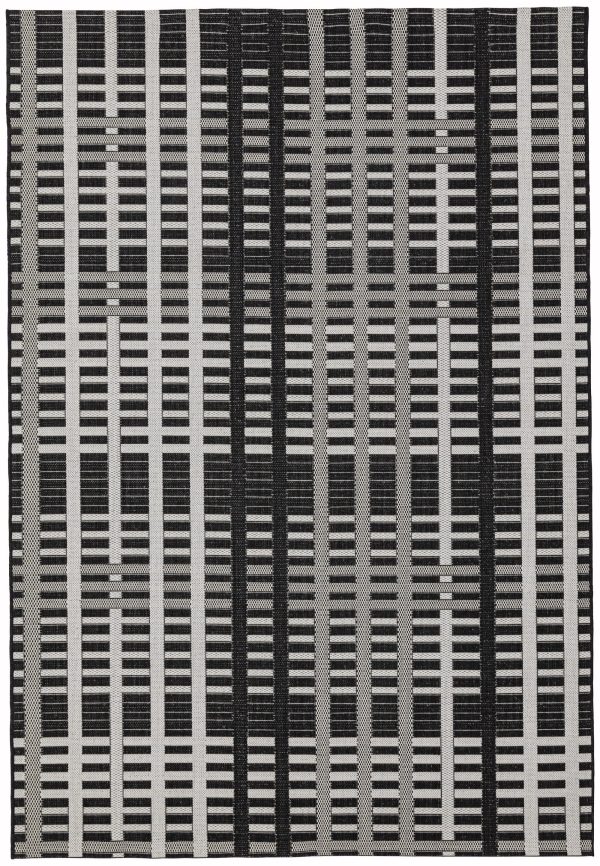 Covor negru modern outdoor model geometric Patio Black Grid 4 mm 160x230 cm PATI1602300022