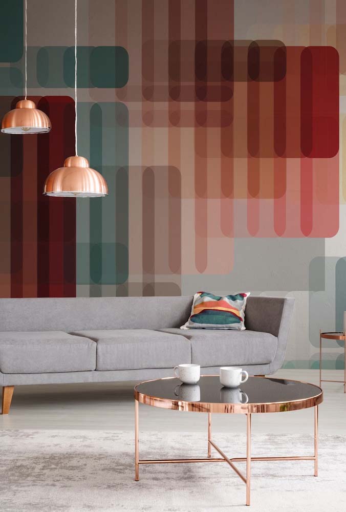Papel de parede geométrico colorido e moderno para sala de estar