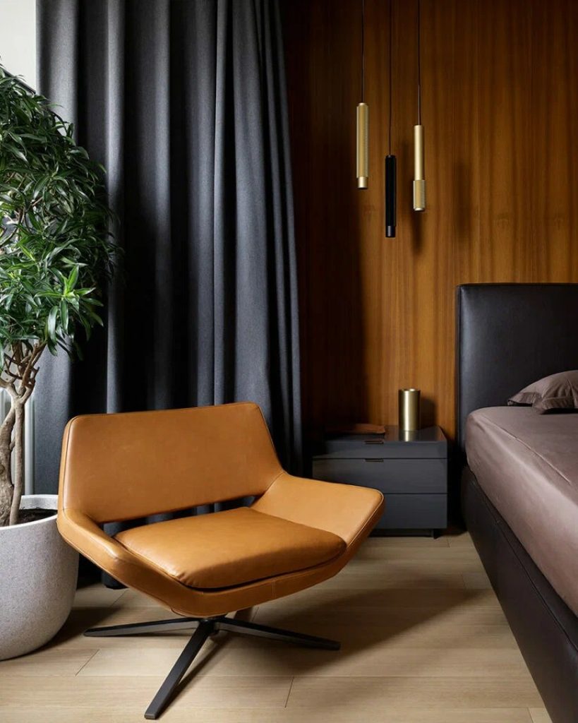 Image 175 alb negru și lemn: interiorul unui apartament de familie mare în stil minimalist