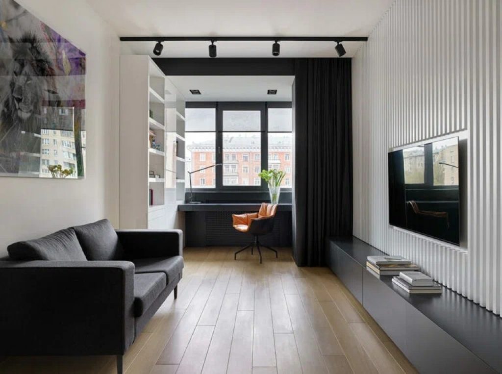 Image 179 alb negru și lemn: interiorul unui apartament de familie mare în stil minimalist