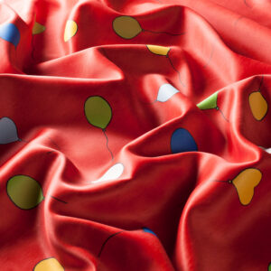 Draperii model baloane rosu multicolor din poliester printat satin Ballon Gardisette latime material 140 cm