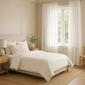 Perdele model in dungi alb argintiu din poliester voal Gamma Gardisette latime material 300 cm