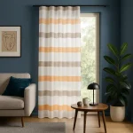 Perdele dungi alb orange gri, poliester jacquard Garden Stripe, Gardisette, 300 cm
