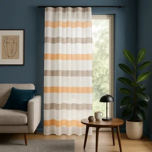 Perdele dungi alb orange gri, poliester jacquard Garden Stripe, Gardisette, 300 cm