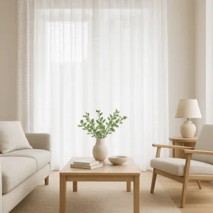 Perdele model in dungi alb gri din poliester voal Gamma Gardisette latime material 300 cm