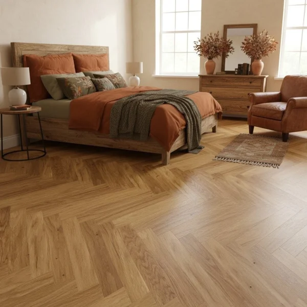 Parchet triplustratificat stejar bej, lac mat, 660x110x14 mm, Vibrance Herringbone, Barlinek - Parchet herringbone