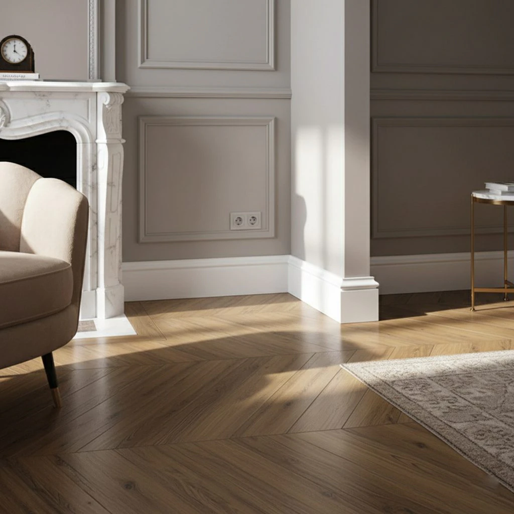 Plintă decorativă albă cu profil superior elegant, Durotec 22, 244x12x1.6 cm Plintă decorativă albă cu profil superior elegant, Durotec 22, 244x12x1.6 cm