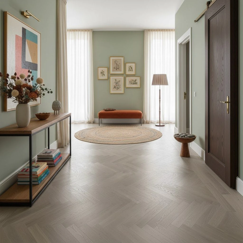 Parchet triplustratificat stejar gri, lac mat, 725x130x14 mm, Marzipan Muffin, Barlinek - Parchet triplustratificat