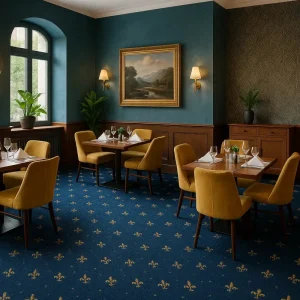 Mocheta albastră Locanda 77, trafic intens, design crini imperiali, BALTA, 4m