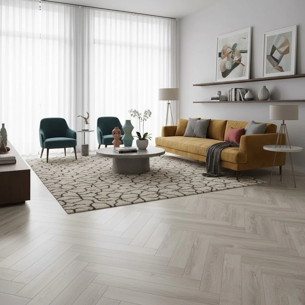Parchet laminat gri-bej, herringbone 12mm AC6 4V 5G 619 Sardinia Oak Alsafloor - Parchet herringbone