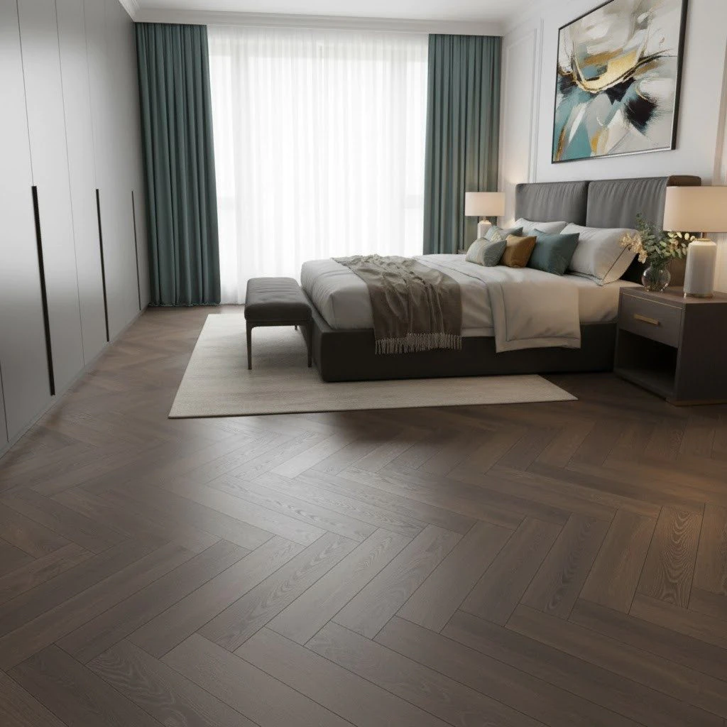 Parchet laminat model spic de grâu, herringbone 12mm AC6 4V 5G 528 Chestnut Oak Alsafloor - Parchet herringbone