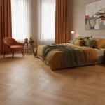 Parchet laminat nuanță aurie naturală Supreme 8mm 33 AC6 281B Chevron Espiga Dijon Durable Finsa - Parchet chevron