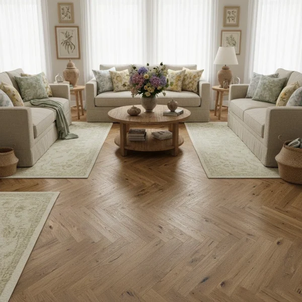 Parchet triplustratificat stejar Mainland maro cald, periat, 130x725x14 mm, Herringbone, Barlinek - Parchet herringbone