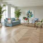 Parchet stejar alb-crem cu model chevron, Stejar Balos, Barlinek, 725x130x14 mm - Parchet chevron