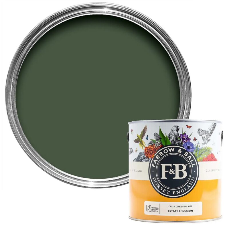 Vopsea verde satinata 20 la suta luciu pentru exterior Farrow and Ball Exterior Eggshell NHM Duck Green No.W55 750 ml