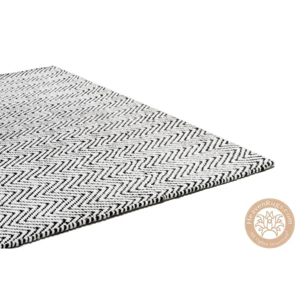 Covor negru alb din bumbac iuta lucrat manual modern model geometric Ives Black White 4 mm 100x150 cm IVES100150BLAC