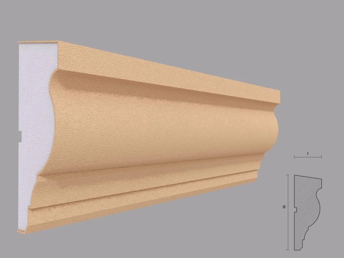 Brâu decorativ fatadă FP307, polistiren, alb, 60x160x2000 mm
