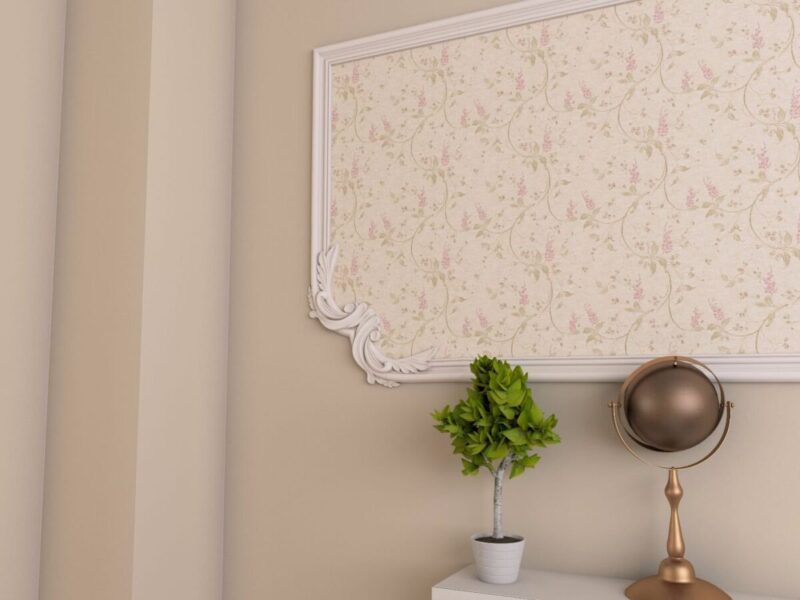 Colțar decorativ brâu floral, alb, CBR3, 200x200 mm