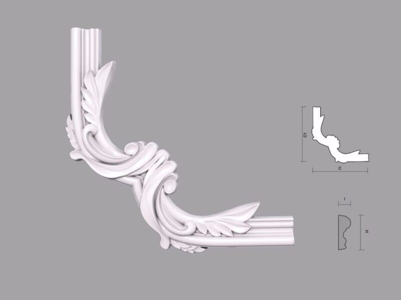 Colțar decorativ brâu floral, alb, CBR3, 200x200 mm