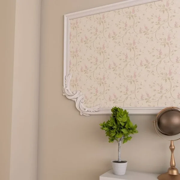 Colțar decorativ brâu floral, alb, CBR3, 200x200 mm