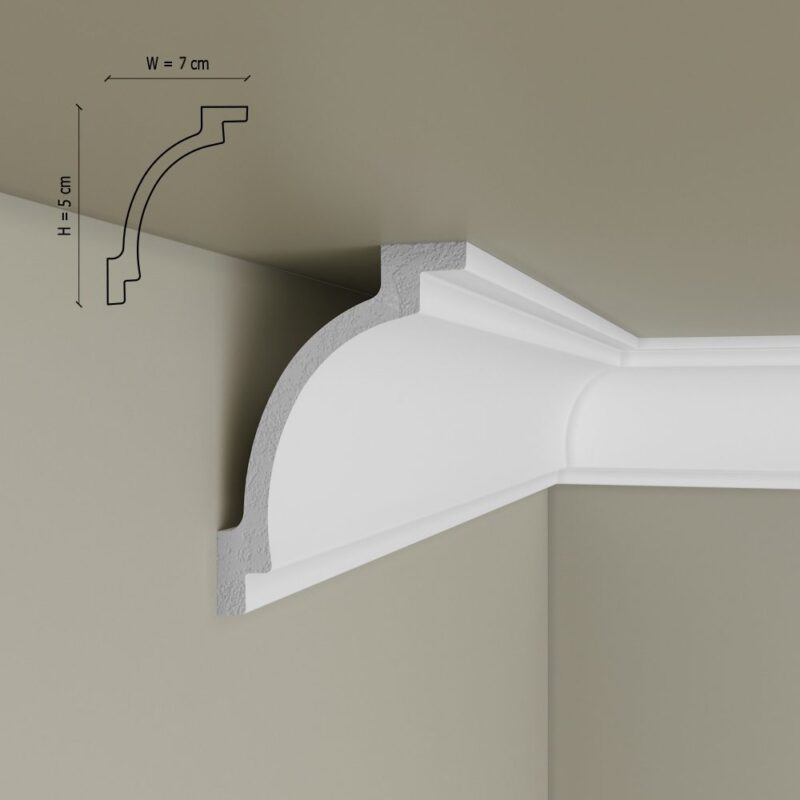 Cornisa tavan polimer rigid, alba, Manavi C12, 50x70x2000 - imagine 2