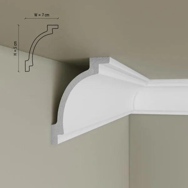 Cornisa tavan polimer rigid, alba, Manavi C12, 50x70x2000
