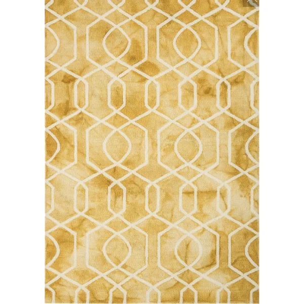Covor pufos auriu din vascoza lucrat manual modern model geometric Fresco Yellow 200x300cm FRES200300YELL