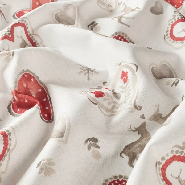 Draperii copii model grafic alb rosu maro din poliester printat Fanni Gardisette latime material 135 cm