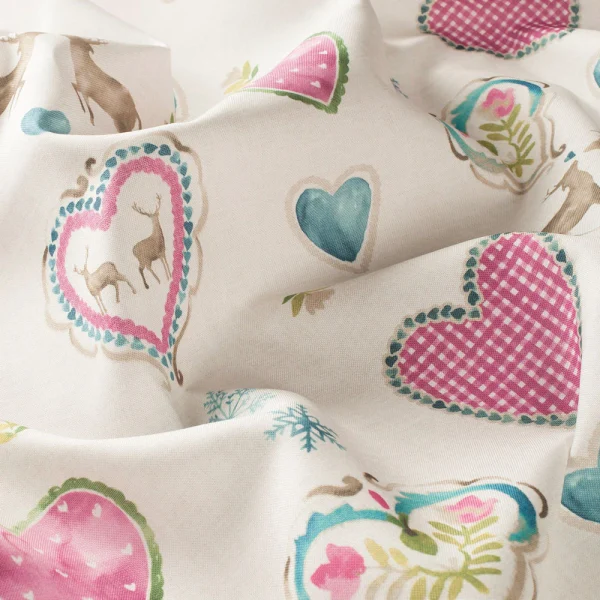 Draperii copii model grafic alb roz turcoaz din poliester printat Fanni Gardisette latime material 135 cm