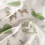 Draperii copii model grafic alb verde maro din poliester printat Fanni Gardisette latime material 135 cm