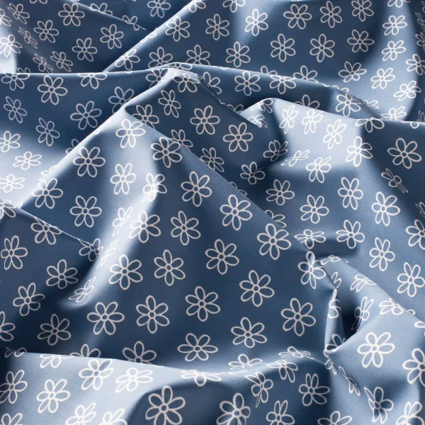 Draperii model floral gri din poliester si bumbac printat satin Daisy Gardisette latime material 138 cm
