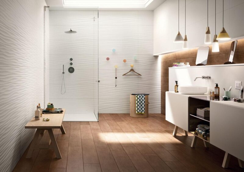 Faianta alba rectificata structurata satinata semi-mata Marazzi Essenziale Deco 3D 40X120 cm MNP3 - imagine 3