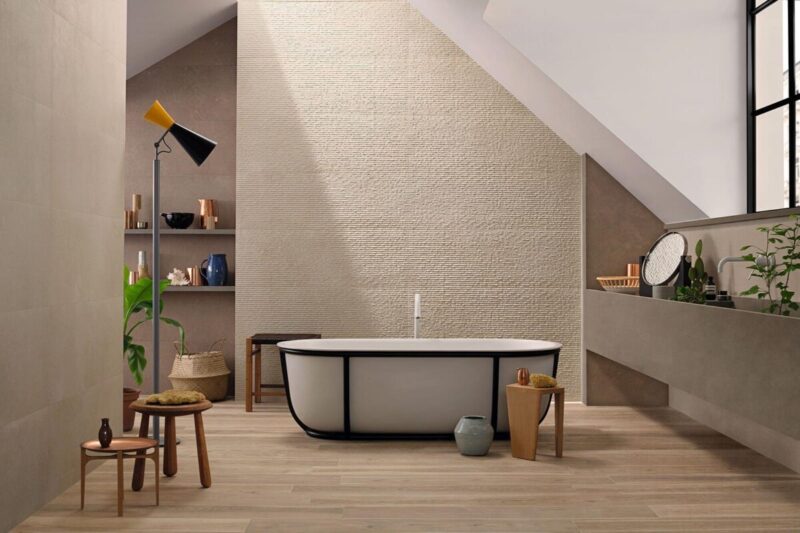 Faianta Bej Rectificata Structurata Marazzi Stone_Art Woodcut 3D Taupe 40x120 cm M01A
