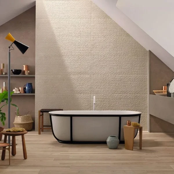 Faianta Bej Rectificata Structurata Marazzi Stone_Art Woodcut 3D Taupe 40x120 cm M01A