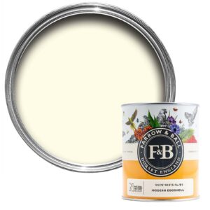 Vopsea alba satinata 20 la suta luciu pentru exterior Farrow and Ball Exterior Eggshell NHM Snow White No.W1 2.5 Litri