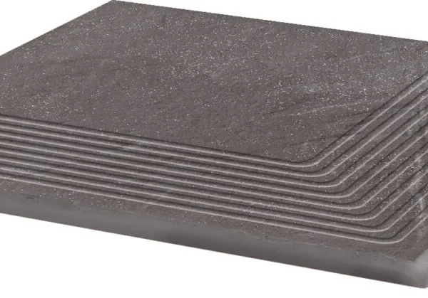 Gresie klinker treapta colt exterior, gri, antiderapanta, Paradyz Taurus, 30x30 cm